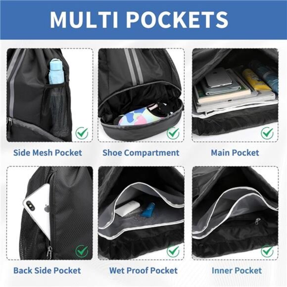 Drawstring Backpack Gym Bag with Shoes Compartment for Soccer, Basketball,